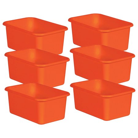 TEACHER CREATED RESOURCES Storage Bin, Plastic, 11-3/8 in W, 5 in H, 7-3/4 in L, Orange, 6 PK 20394